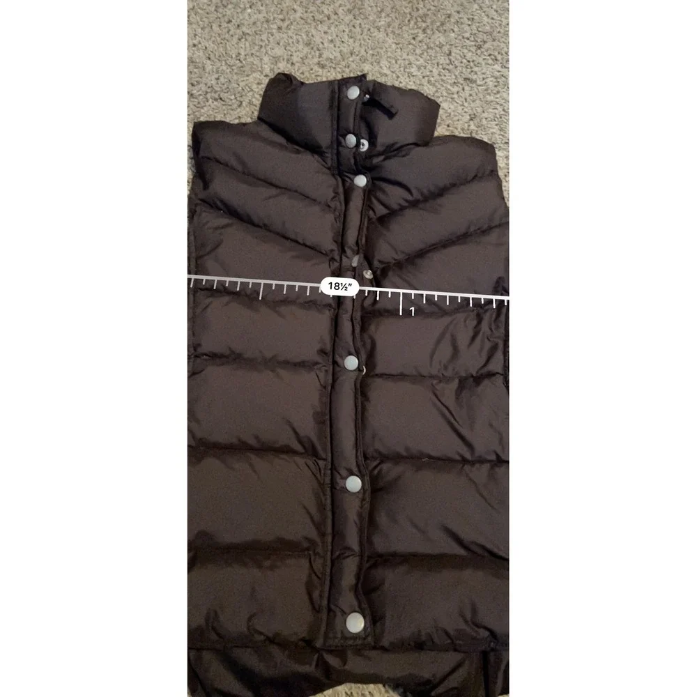 J.Crew Womens Brown Chevron Quilted Down Puffer Vest Large Stand Collar Zip Snap